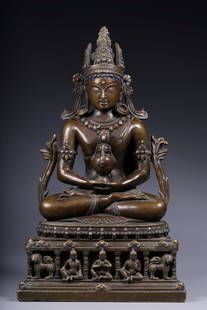 A seated statue of a longevity Buddha with alloy copper inlaid silver from the Qing Dynasty: Qing Dynasty alloy copper inlaid silver longevity Buddha seated statue SIZE: H:21cm L:12.5cm W:9cm W:1682g (The Dimensions Of All Batches Are Manually Measured.If You Need More Detailed Information, P