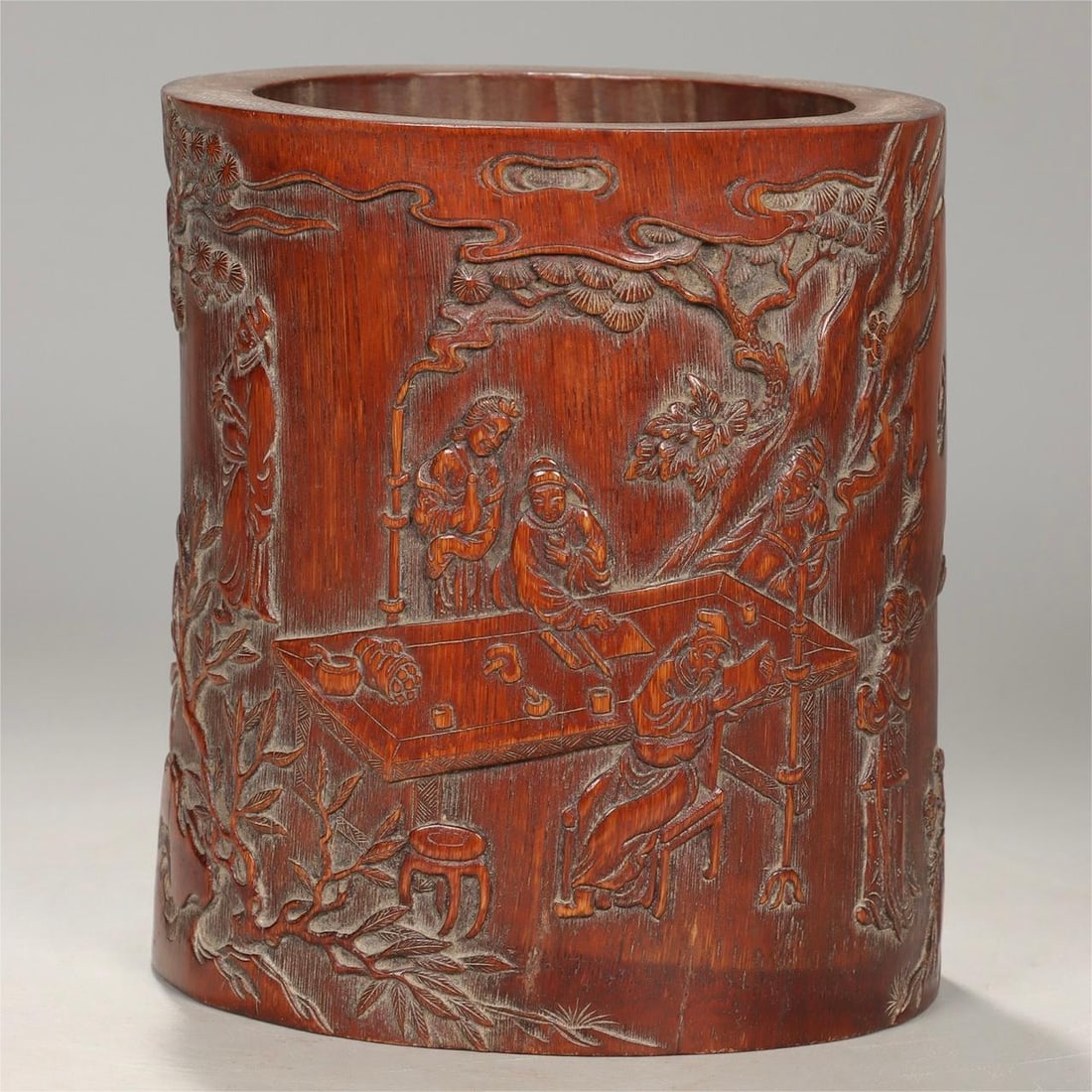 A bamboo carved poetry character pen holder from the Qing Dynasty (1 of 9)