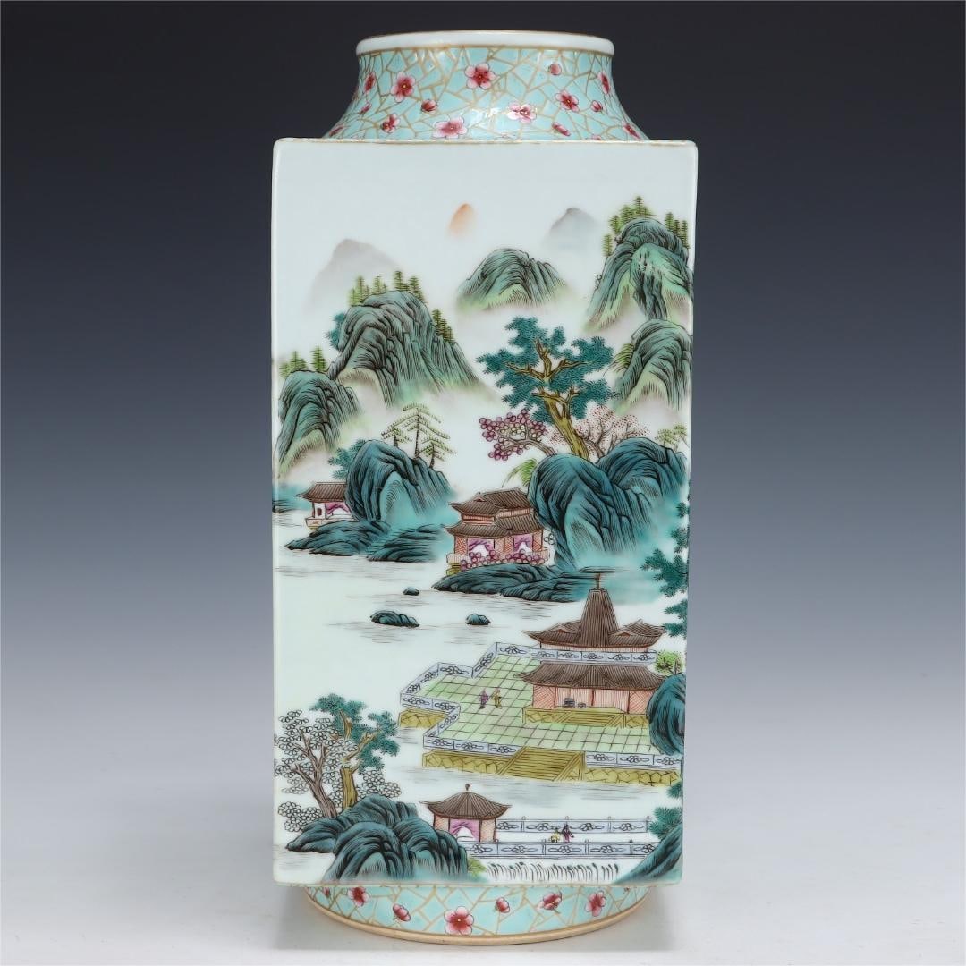 A pastel landscape Cong-style bottle made in the Qianlong year of the Qing Dynasty (1 of 7)