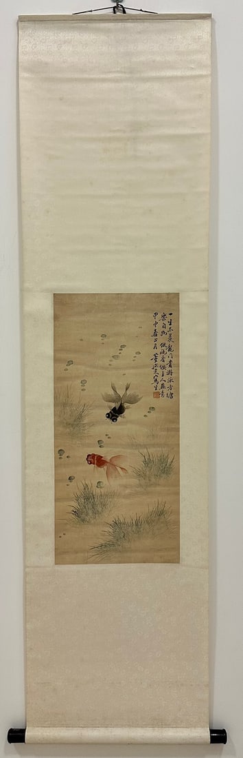 A piece of a Qing Dynasty Tianjin painter Dong Yanzhi goldfish on paper: Yongzheng year's treasure enamel color amphora flower and bird vase made in the year of Yongzheng SIZE: 67×31cm (The Dimensions Of All Batches Are Manually Measured.If You Need More Detailed Informat