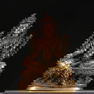 A bronze gilt statue of Tara from the Qing Dynasty: A bronze gilt statue of Tara from the Qing Dynasty Size: H:24cm W:15cm W:2535.2g (The Dimensions Of All Batches Are Manually Measured.If You Need More Detailed Information, Please Contact Our Customer
