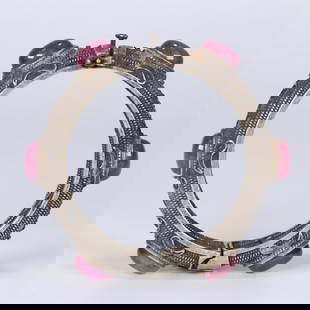 A piece of sterling silver encrusted with ruby bat motif from the Qing Dynasty: Sterling silver inlaid with ruby bat motif from the Qing Dynasty Size: lnside diameter:5.9cm W:2cm W:85g (The Dimensions Of All Batches Are Manually Measured.If You Need More Detailed Information, Ple