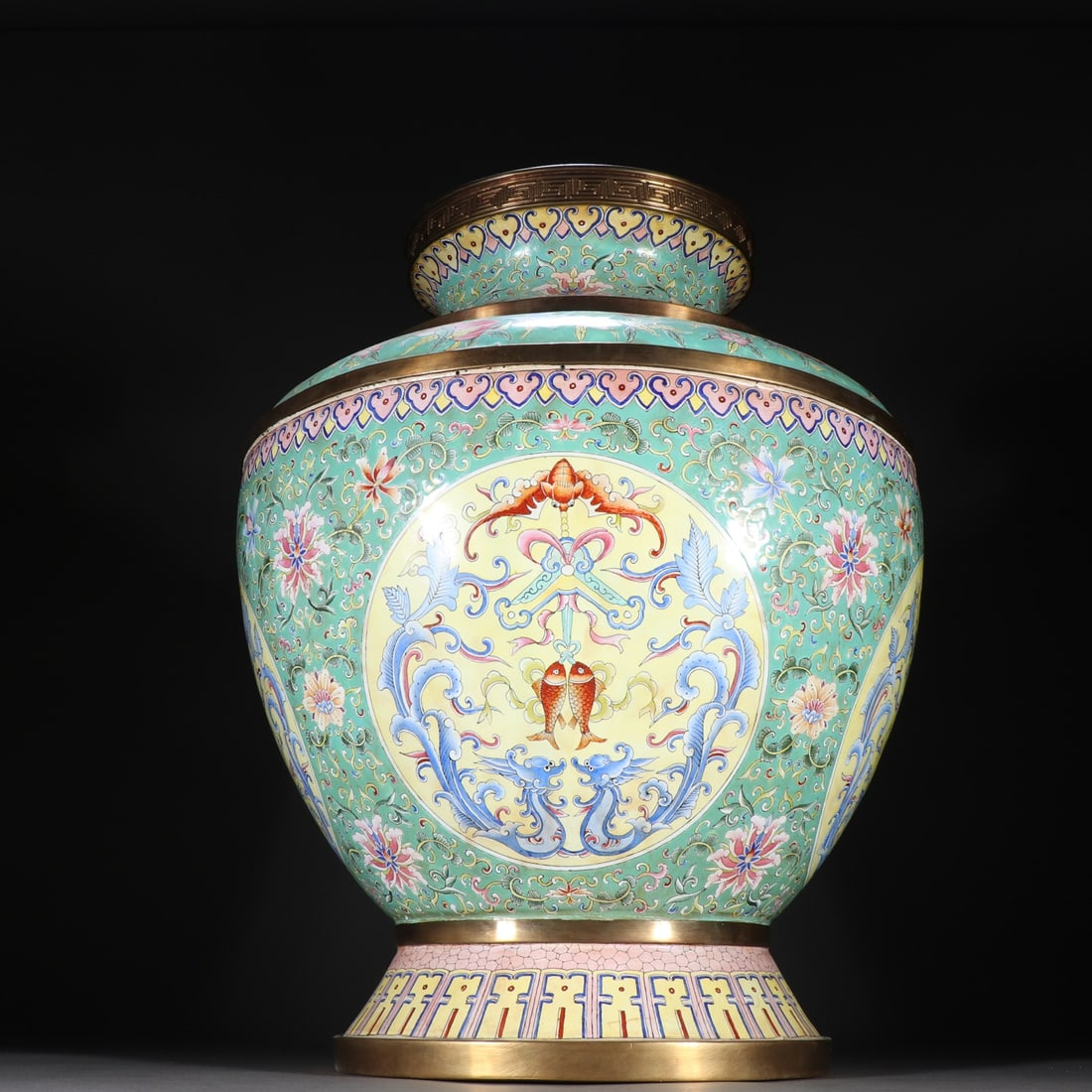 A Qing Dynasty bronze fetal painting enamel "auspicious more than enough" bottle (1 of 9)