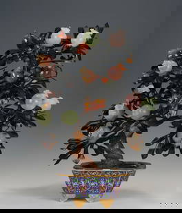 A piece of exquisite cloisonné jade bonsai pomegranate: Exquisite cloisonné jade bonsai pomegranate Size: H:62cm W:48cm (The Dimensions Of All Batches Are Manually Measured.If You Need More Detailed Information, Please Contact Our Customer Service Before