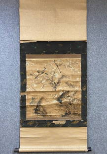 An original mounted scroll of Lu Zhi flowers and birds on paper in the Ming Dynasty: The Ming Dynasty's Lu Zhi flower and bird paper original mounted scroll Size: Painting core 50×47cm (The Dimensions Of All Batches Are Manually Measured.If You Need More Detailed Information, Please