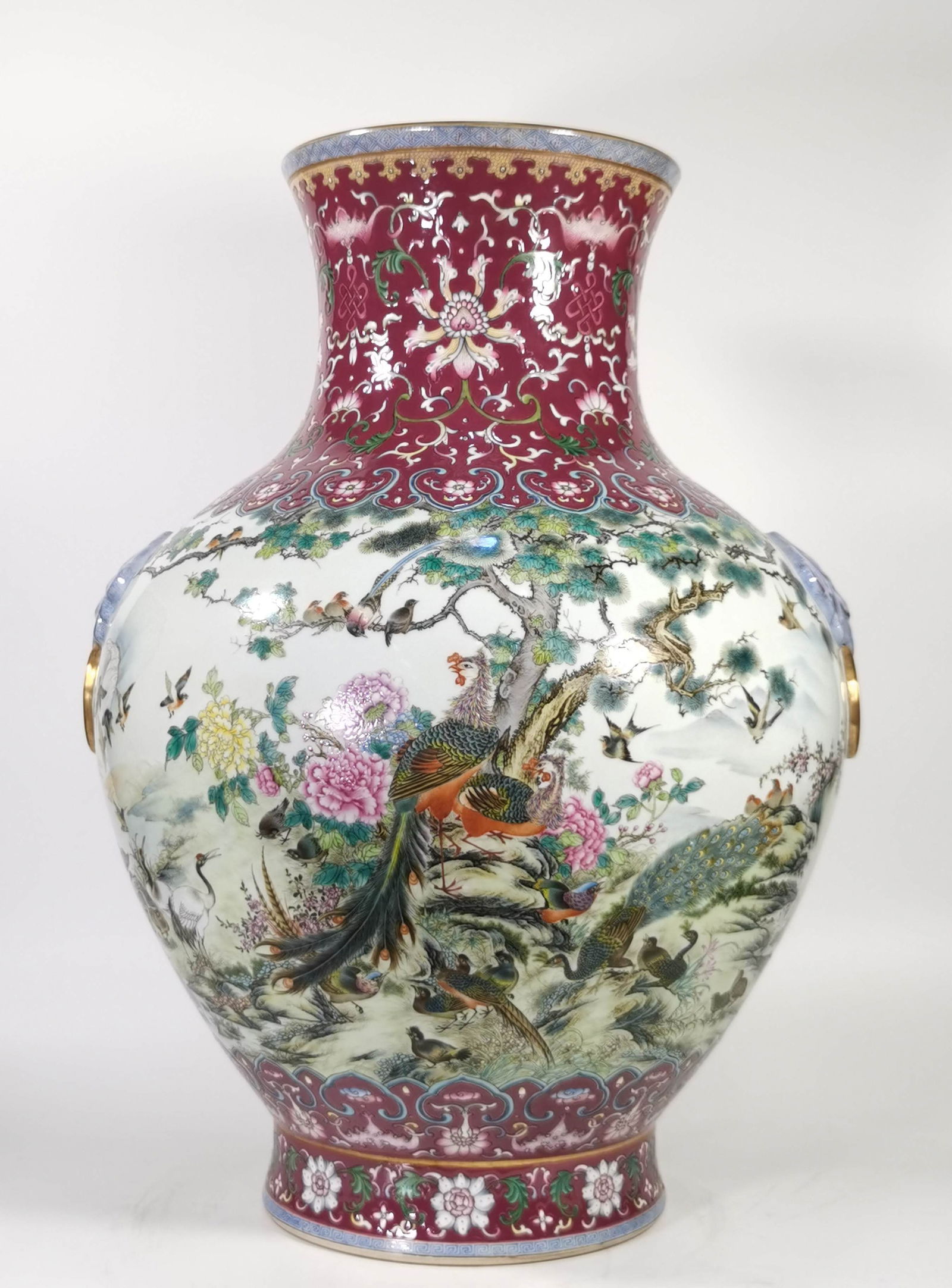A Qing Dynasty enamel carmine red lion ear bottle made in the year of Qing Dynasty (1 of 8)