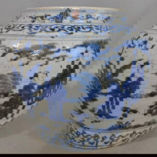 An old porcelain blue and white jar from the Qing Dynasty: Old porcelain blue and white jars of the Qing Dynasty Size: W:19cm H:21cm (The Dimensions Of All Batches Are Manually Measured.If You Need More Detailed Information, Please Contact Our Customer Servic