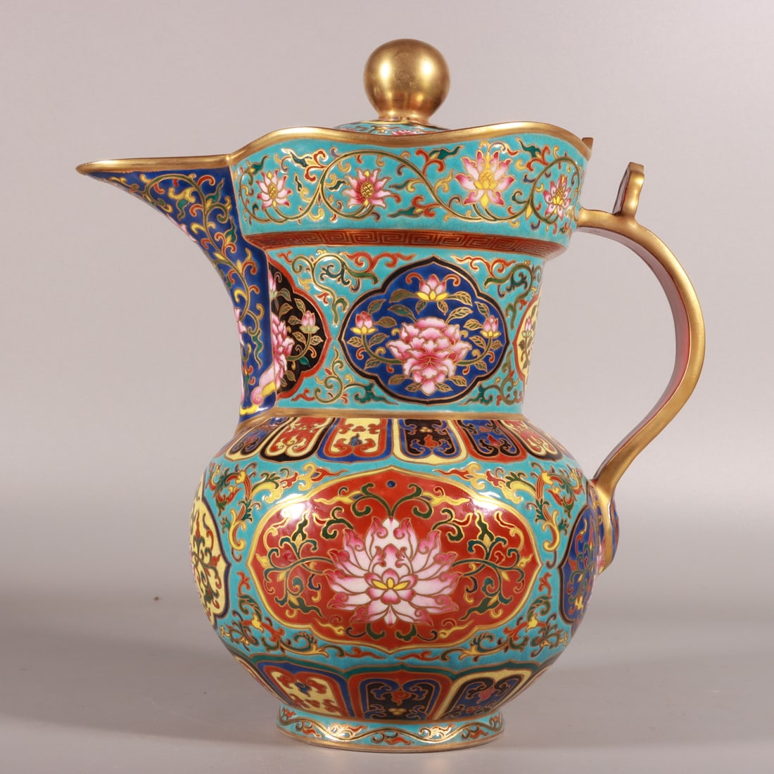 A Qing Dynasty Qianlong era enamel cloisonné entwined lotus gold-painted Zeng hat pot (1 of 9)