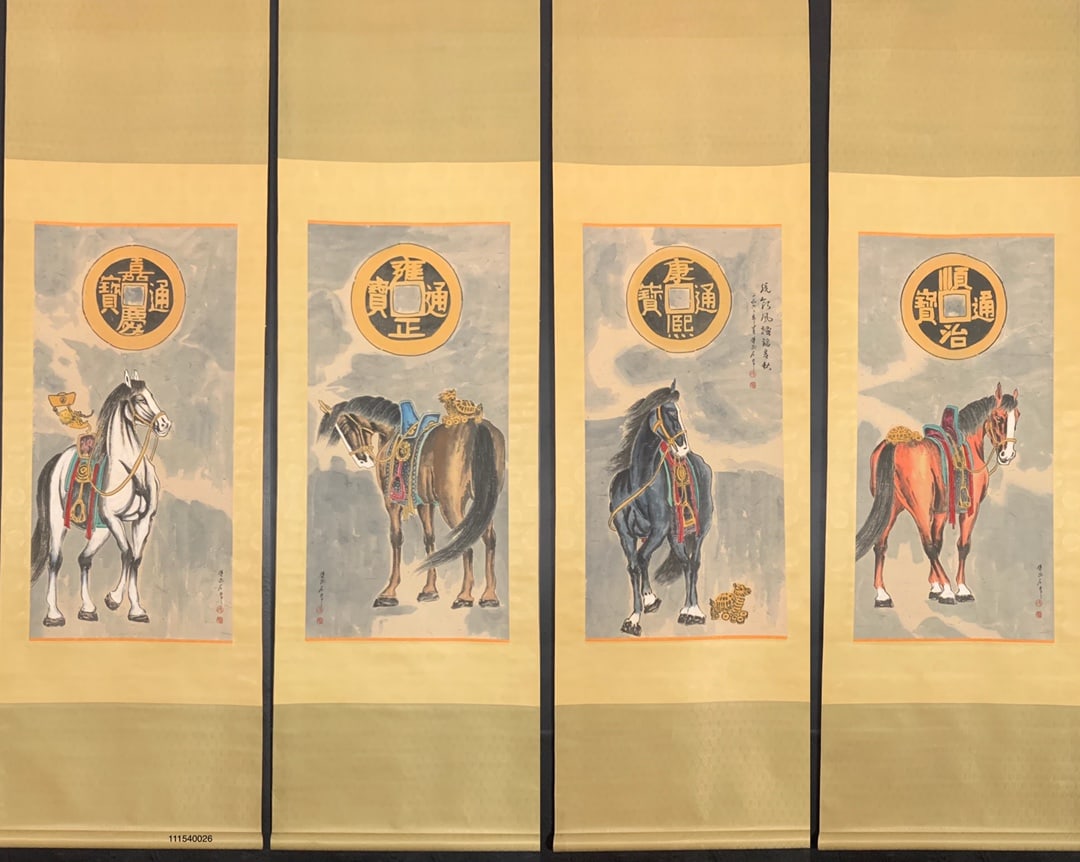 A piece of Fu Baoshi's four screens of horses: Fu Baoshi's four screens of horses Size:101x49cm (The Dimensions Of All Batches Are Manually Measured.If You Need More Detailed Information, Please Contact Our Customer Service Before Bidding.)