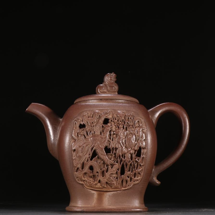 A purple sand phoenix peony teapot by Xu Hantang (1 of 9)