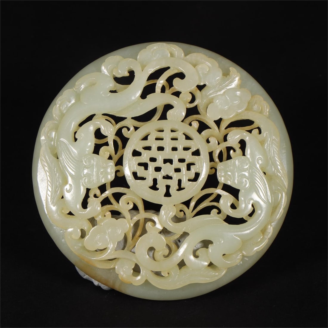 A Ming Dynasty Hetian jade seed material double dragon playing pearl tile (1 of 9)