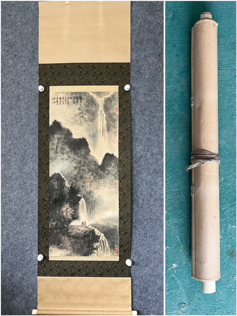 A landscape painting by Fu Baoshi: Fu Baoshi's landscape painting FloWer core Size:40×95cm (The Dimensions Of All Batches Are Manually Measured.If You Need More Detailed Information, Please Contact Our Customer Service Before Bidding.