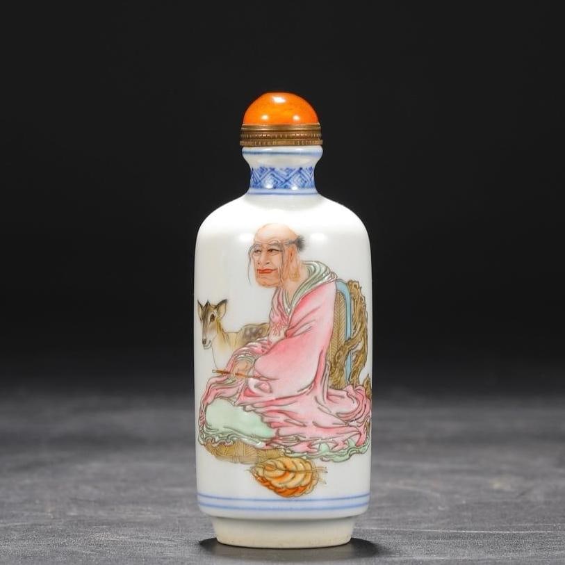 A pastel Arhat snuff bottle made in the Qianlong period of the Qing Dynasty (1 of 8)