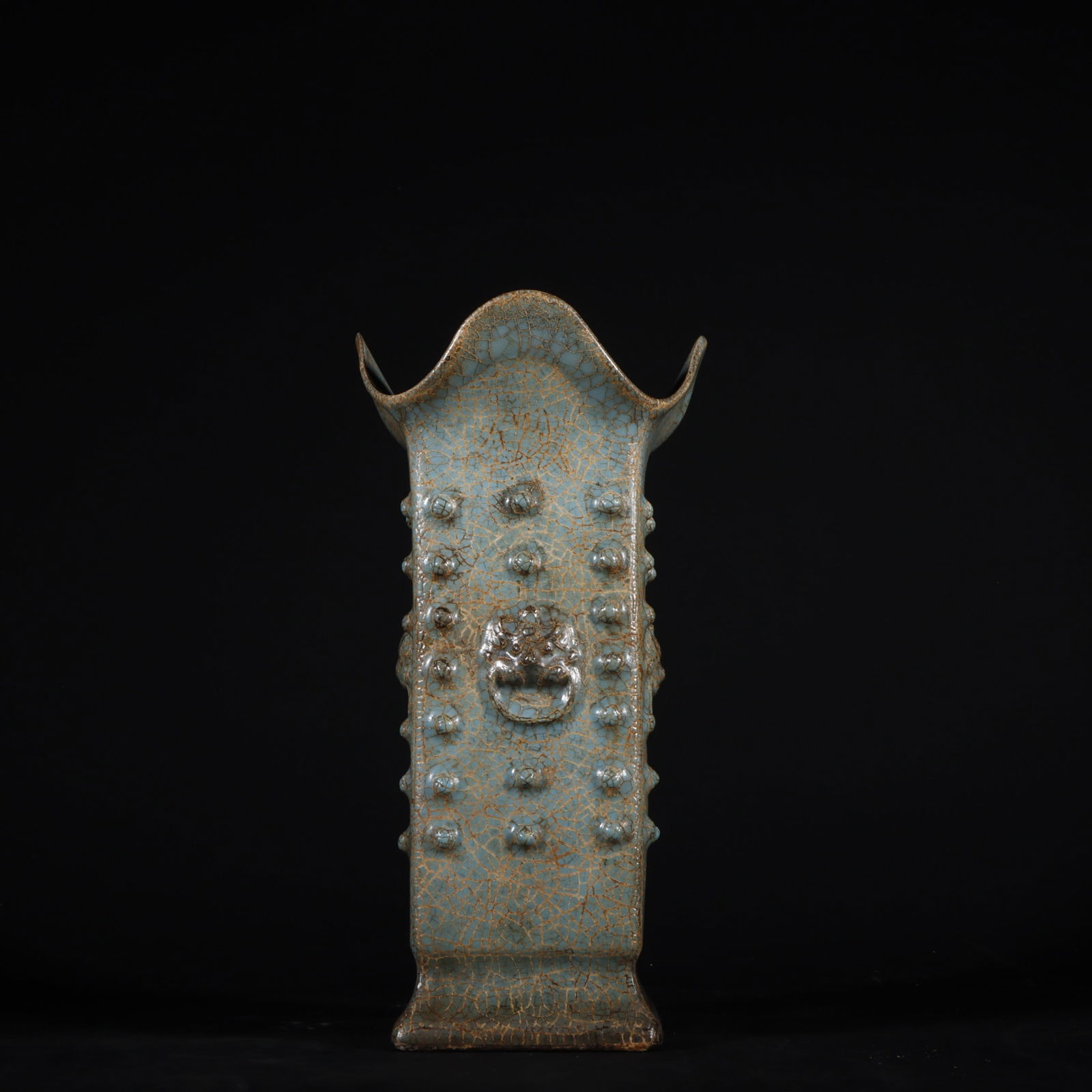 A turquoise green glazed drum nail animal ear flower vessel from a firewood kiln in the Song Dynasty: Song Dynasty firewood kiln turquoise green glazed drum nail animal ear flower vessel Size:H:20.3cm W:10.5cm (The Dimensions Of All Batches Are Manually Measured.If You Need More Detailed Information,