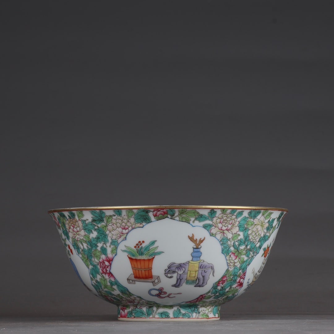 A Qing Dynasty Qinglong pastel window opening four seasons flower pattern bowl: Qing Dynasty pastel window opening four seasons flower pattern bowl SIZE: H:8.6cm D:19.3cm (The Dimensions Of All Batches Are Manually Measured.If You Need More Detailed Information, Please Contact Ou