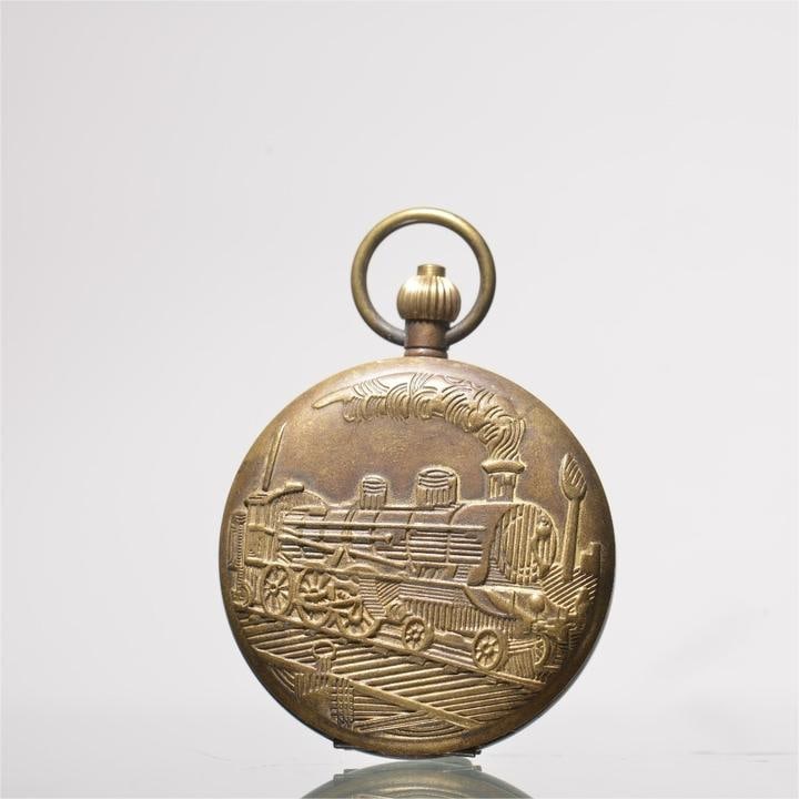 Exquisite Brass Embossed Steam Train Mechanical Pocket Watch (1 of 9)