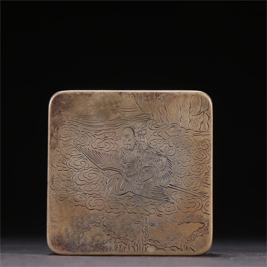 Xingshun's copper tire carved Shouxian picture study room ink cartridge: Xingshun's copper tire carved Shouxian picture study room ink cartridge Size:H:3.5cm W:6.8cm W:276.6g (The Dimensions Of All Batches Are Manually Measured.If You Need More Detailed Information, Please