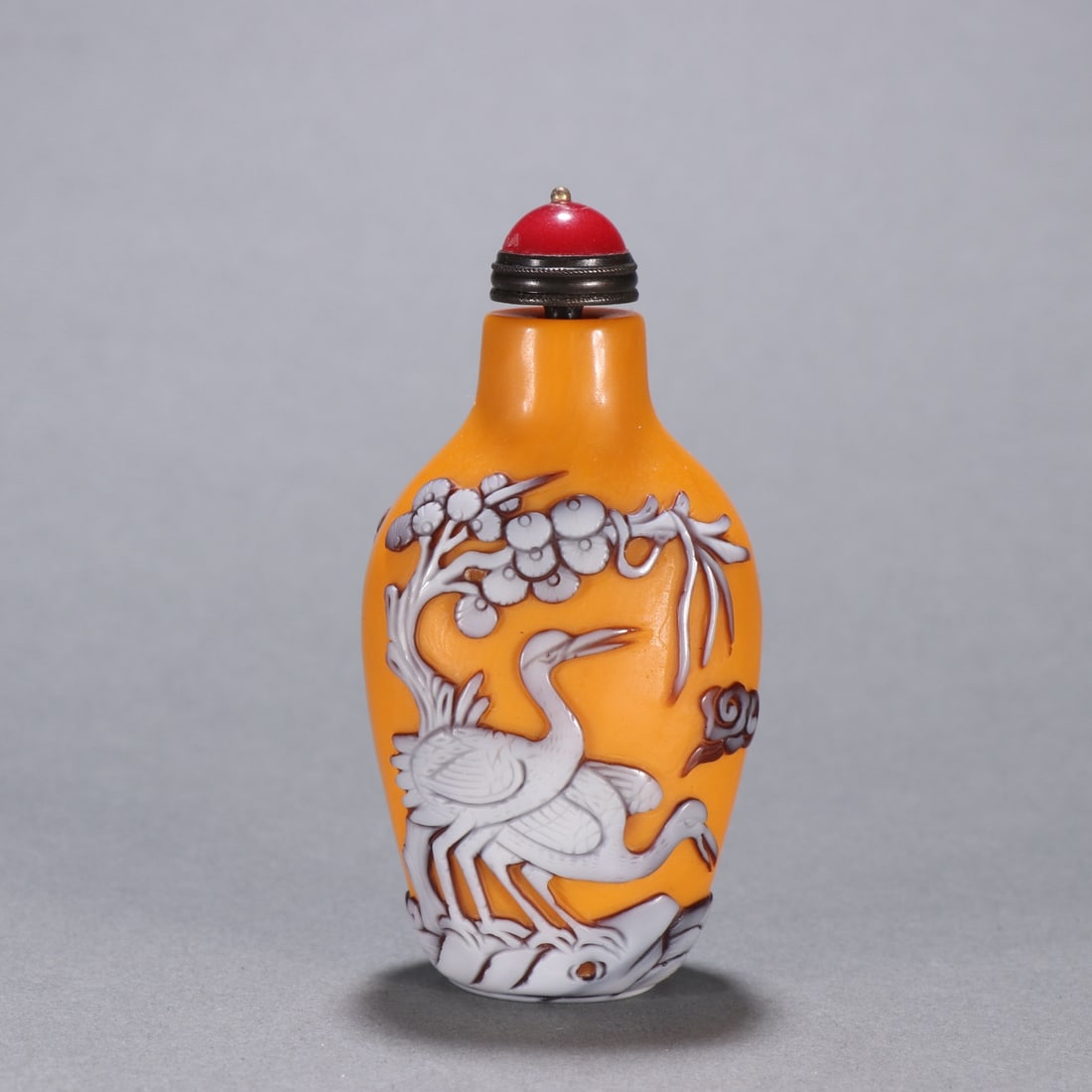 Qing Dynasty's glazed tire pine crane longevity snuff bottle (1 of 9)