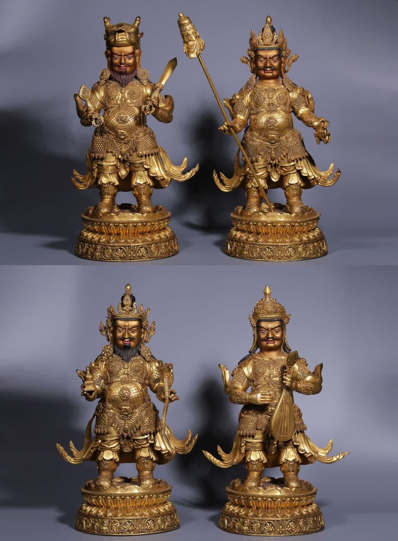 A set of Qing Dynasty bronze gilt statues of the four heavenly kings (1 of 18)