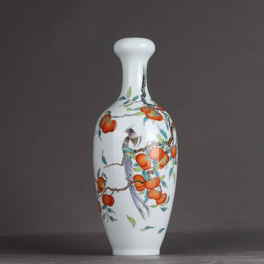 A Qing Yongzheng enamel color flower and bird vase: Qing Yongzheng enamel color everything is good flower and bird bottle SIZE: H: 25cm Belly diameter 10cm (The Dimensions Of All Batches Are Manually Measured.If You Need More Detailed Information,