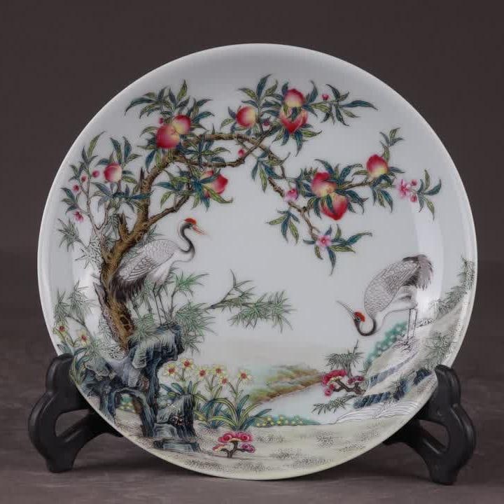 A Qing Yongzheng pastel birthday celebration plate: Qing Yongzheng pastel birthday celebration plate SIZE: H:3.3cm D:17cm (The Dimensions Of All Batches Are Manually Measured.If You Need More Detailed Information, Please Contact Our Customer