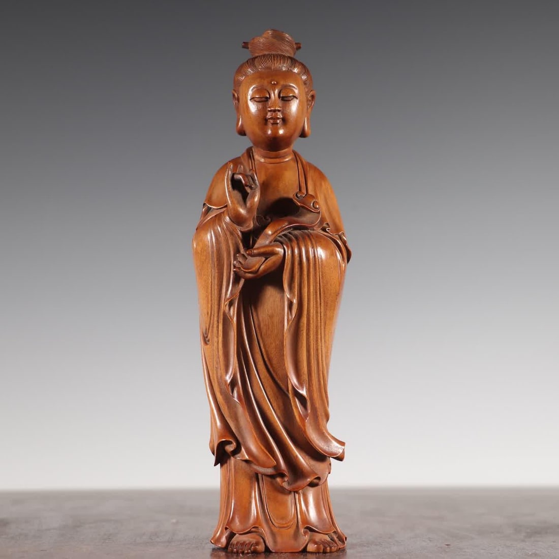 A Qing Dynasty sandalwood Ruyi Guanyin station statue (1 of 9)