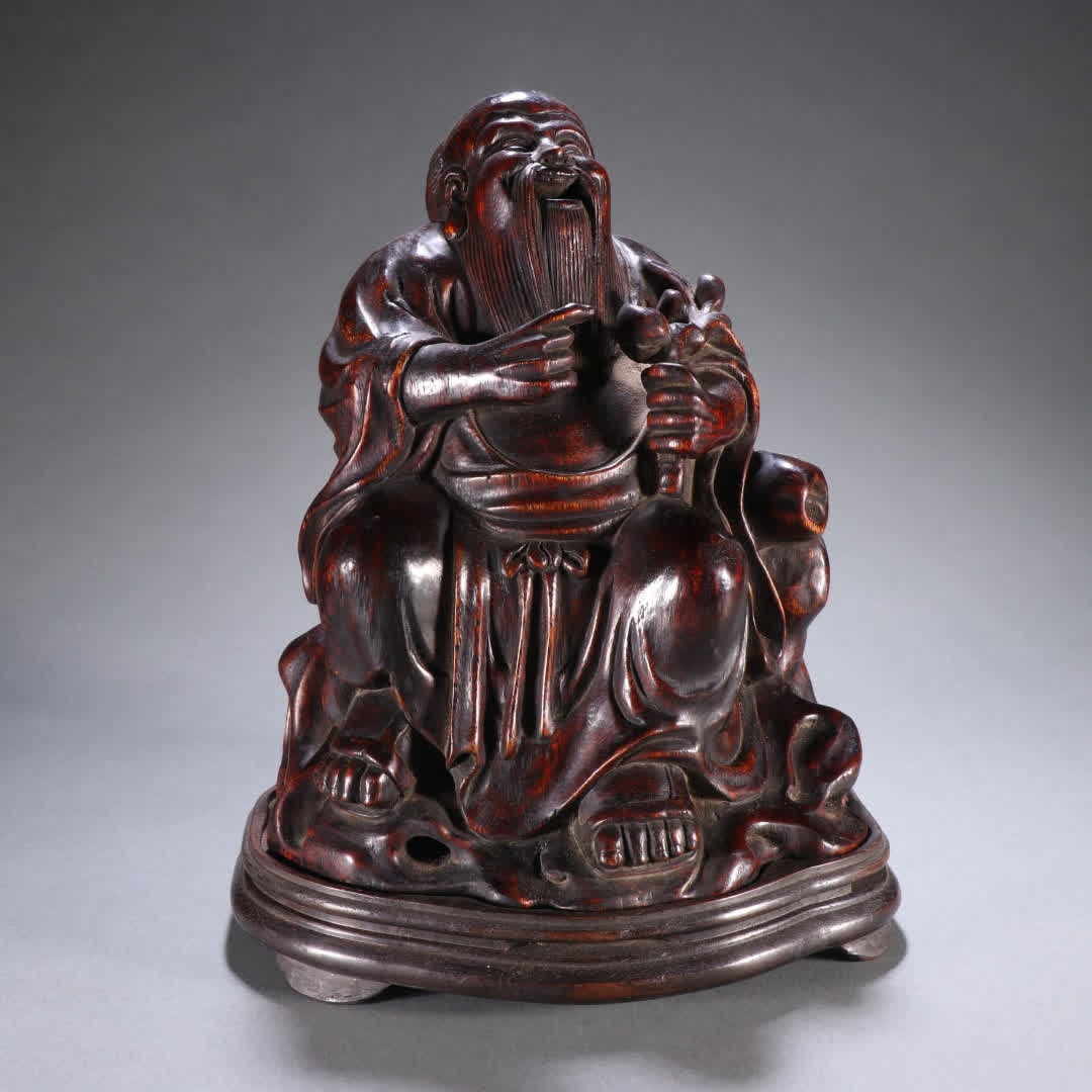 A Qing Dynasty agarwood longevity fragrance ornament: Qing Dynasty agarwood longevity immortal fragrance ornament SIZE: H:23cm W:16.5cm (The Dimensions Of All Batches Are Manually Measured.If You Need More Detailed Information, Please Contact Our