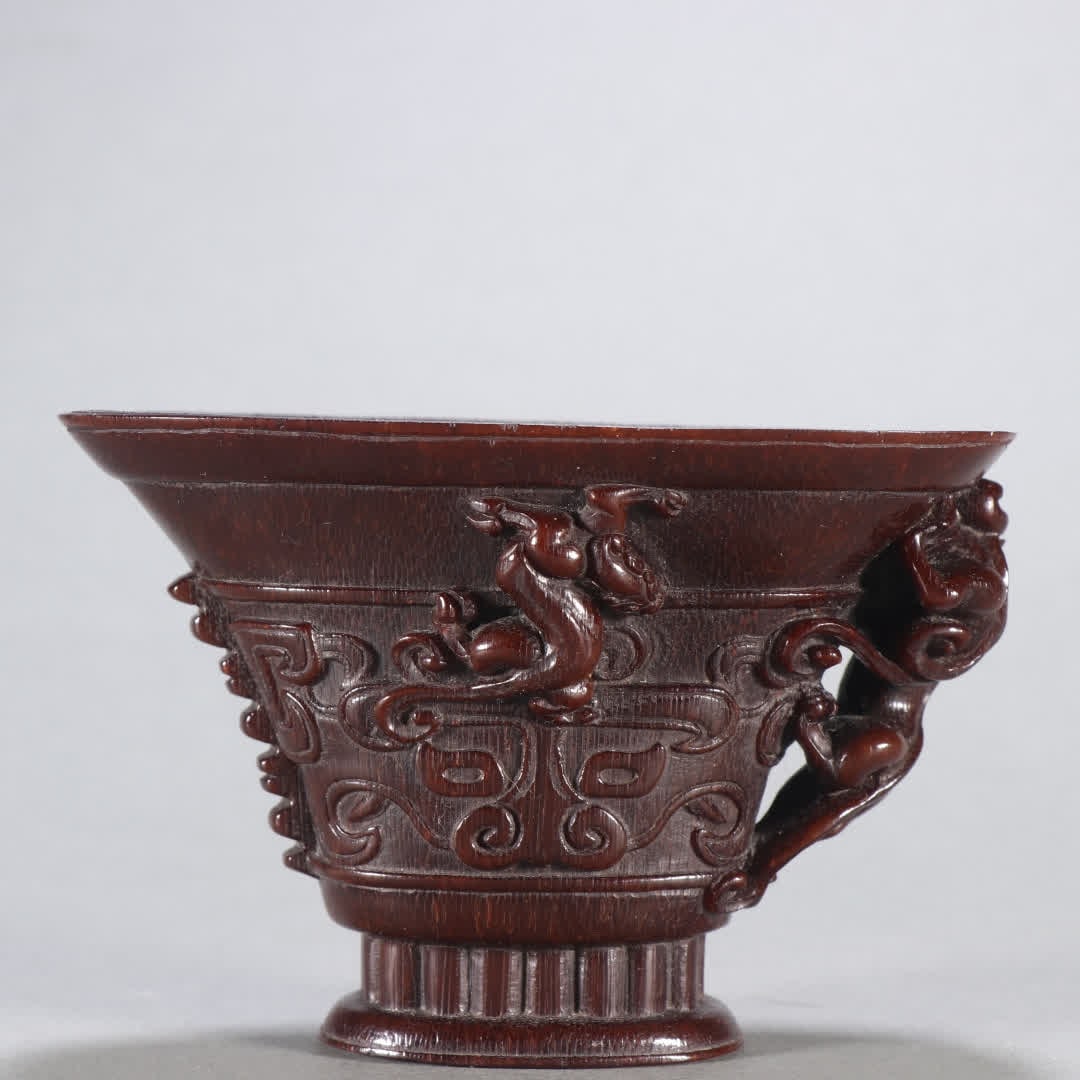 A horn carved dragon pattern cup - 4