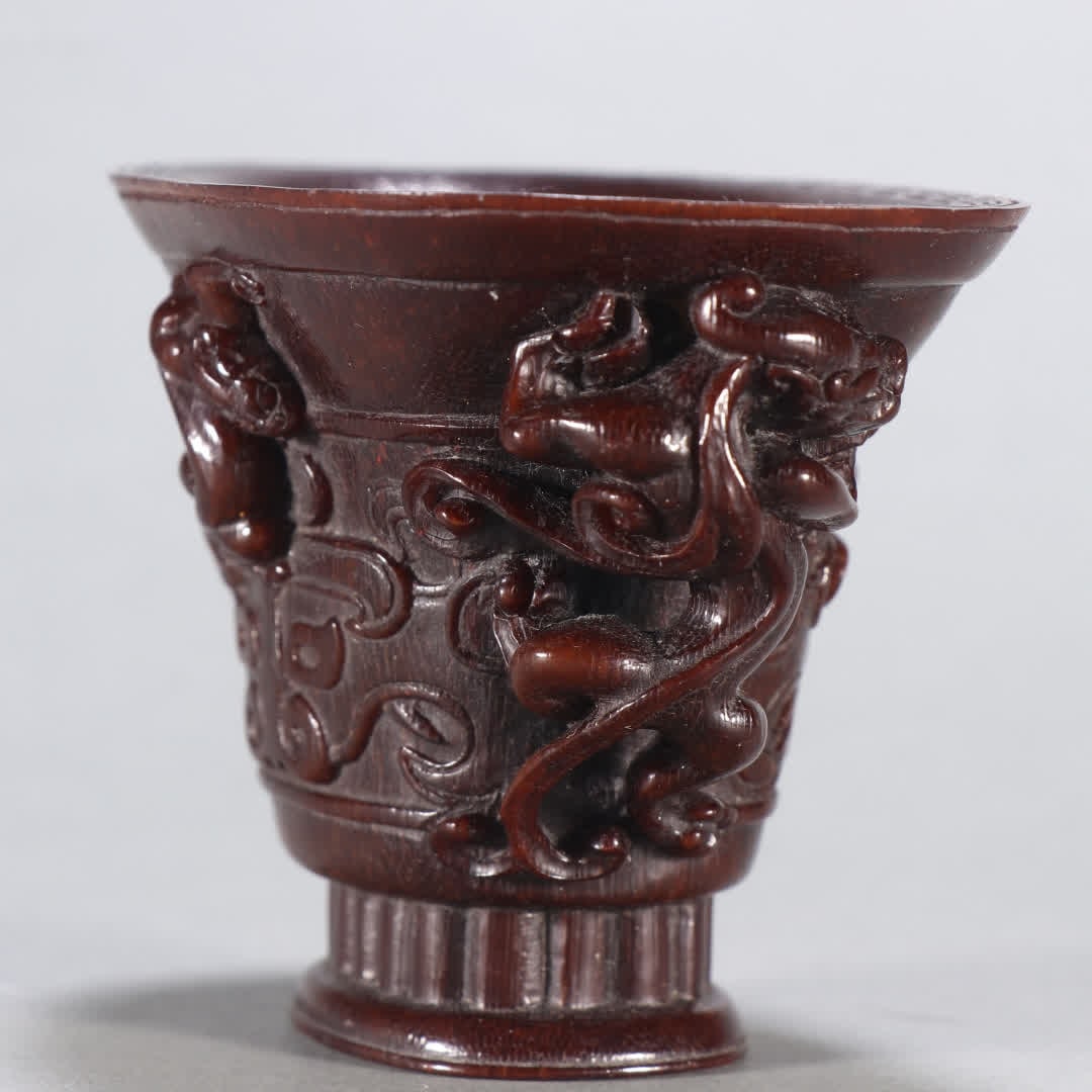 A horn carved dragon pattern cup - 6