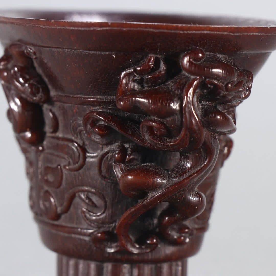 A horn carved dragon pattern cup - 7