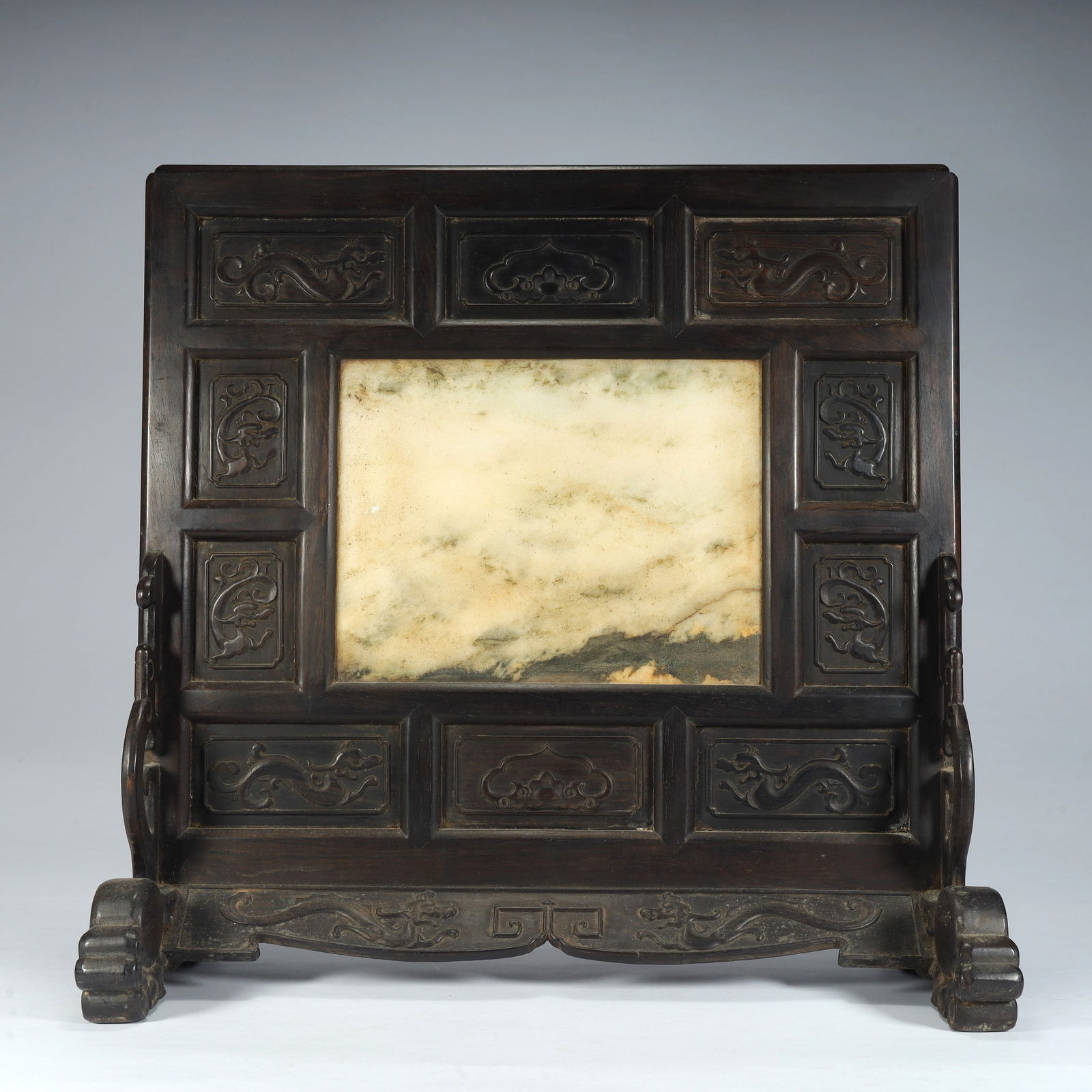 Qing Dynasty rosewood inlaid marble interstitial screen: Qing Dynasty rosewood inlaid marble interstitial screen SIZE: Height 41cm Length 41cm Width 18cm Weight 3.1kg (The Dimensions Of All Batches Are Manually Measured.If You Need More Detailed