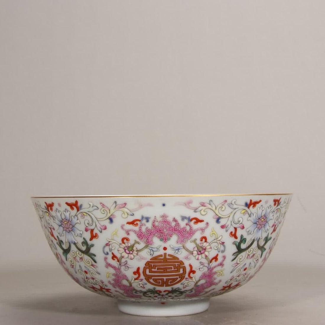 A Qing Dynasty Jiaqing pastel Fushou bowl: Qing Dynasty Jiaqing pastel Fushou bowl SIZE: H:6.6cm D:15.3cm (The Dimensions Of All Batches Are Manually Measured.If You Need More Detailed Information, Please Contact Our Customer Service
