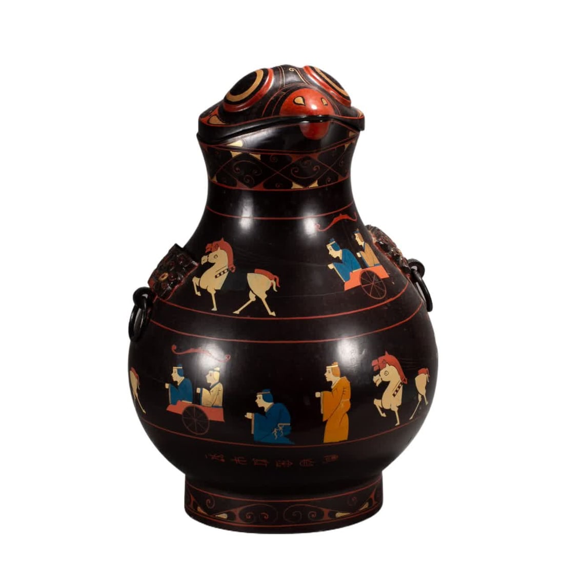 A Tang Dynasty lacquerware beast statue: Tang Dynasty lacquerware beast statue SIZE: L:23cm W:23cm H:37cm (The Dimensions Of All Batches Are Manually Measured.If You Need More Detailed Information, Please Contact Our Customer Service Before