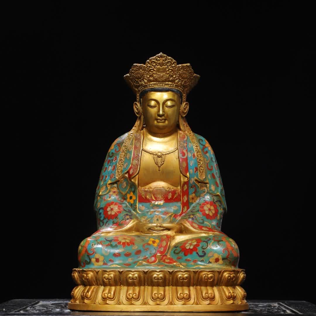 A cloisonné cloisonné enamel gilt statue of Vilujana Buddha (1 of 9)