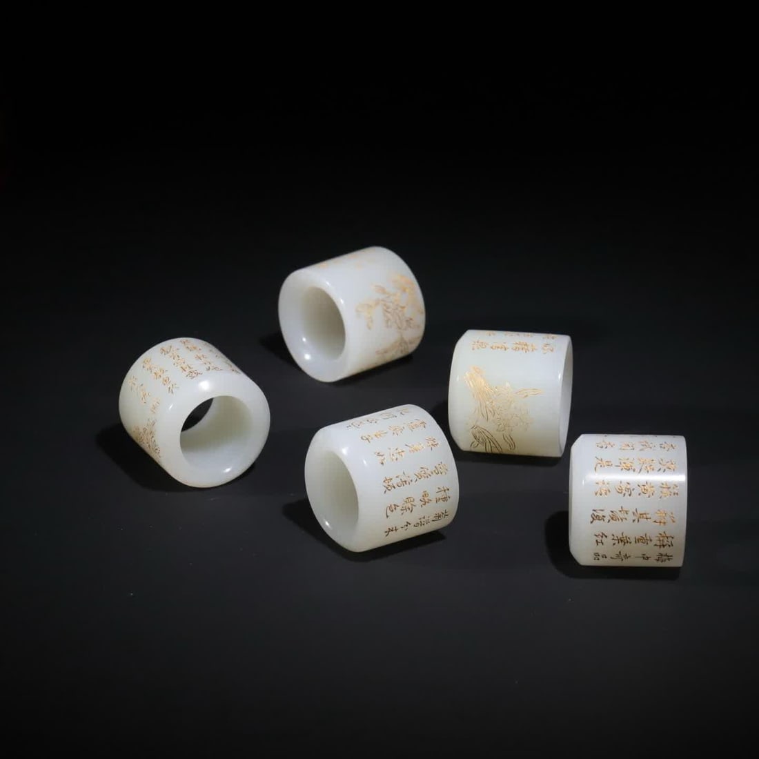 A Qianlong gold-painted white jade poem finger study elegant vessel (1 of 9)
