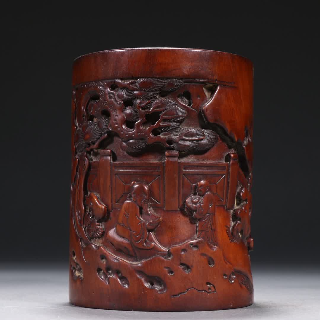 A plum tree carved character story pen holder (1 of 9)