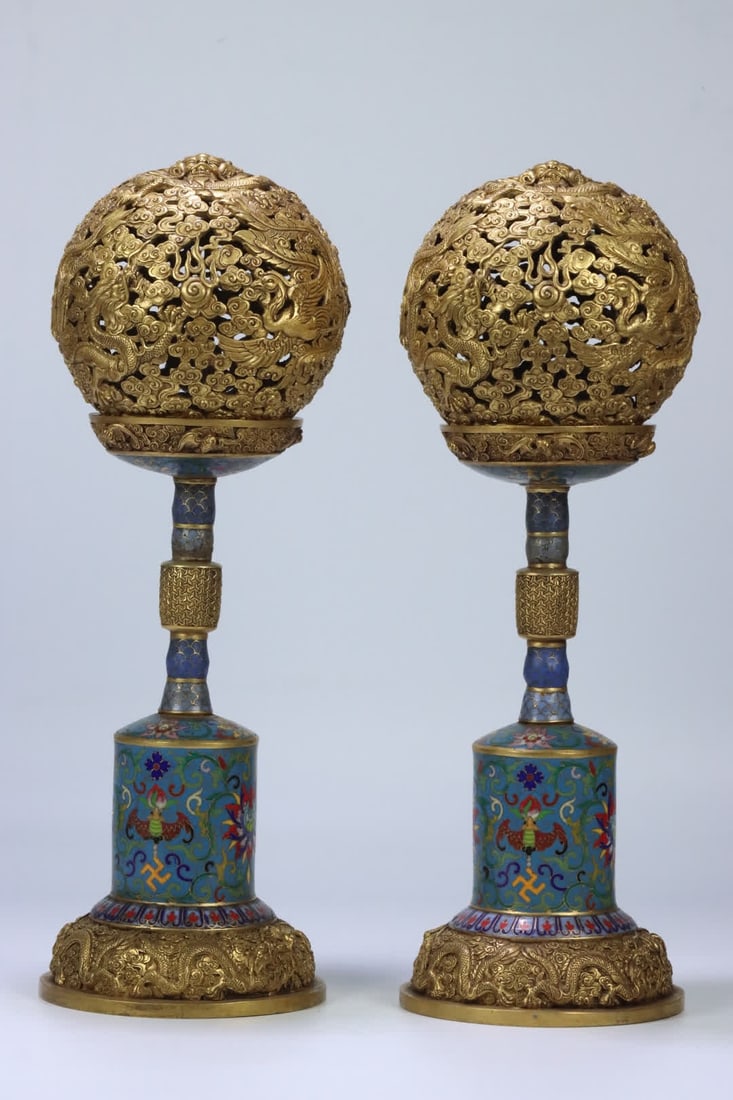 A pair of copper tire painting enamel pots and cups and tea sets (1 of 19)