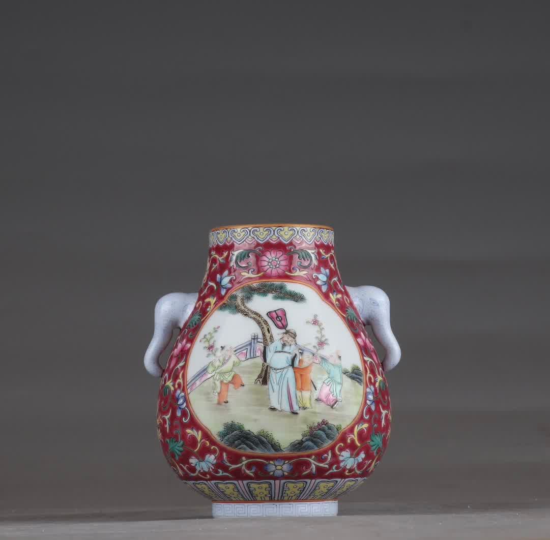 A Qing Qianlong pastel entwined lotus window opening character story picture amphorae (1 of 9)