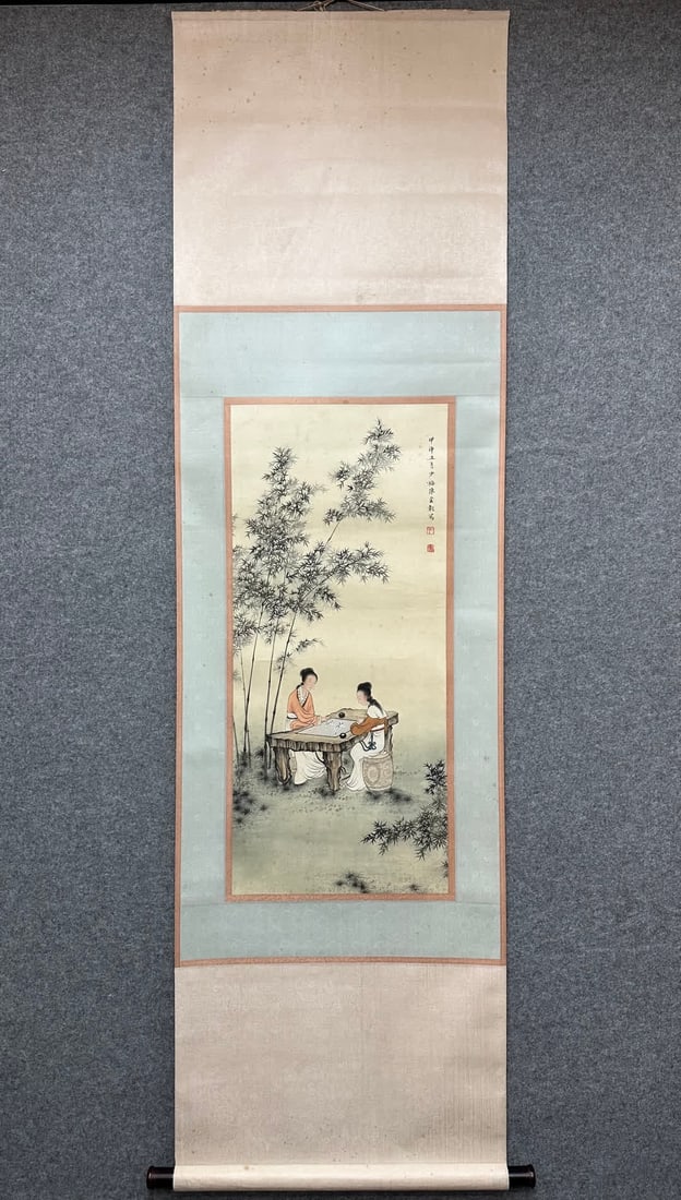 A picture of Chen Shaomei's bamboo garden game: Chen Shaomei's bamboo garden game map SIZE: Core: 87x38cm (The Dimensions Of All Batches Are Manually Measured.If You Need More Detailed Information, Please Contact Our Customer Service Before Bidding