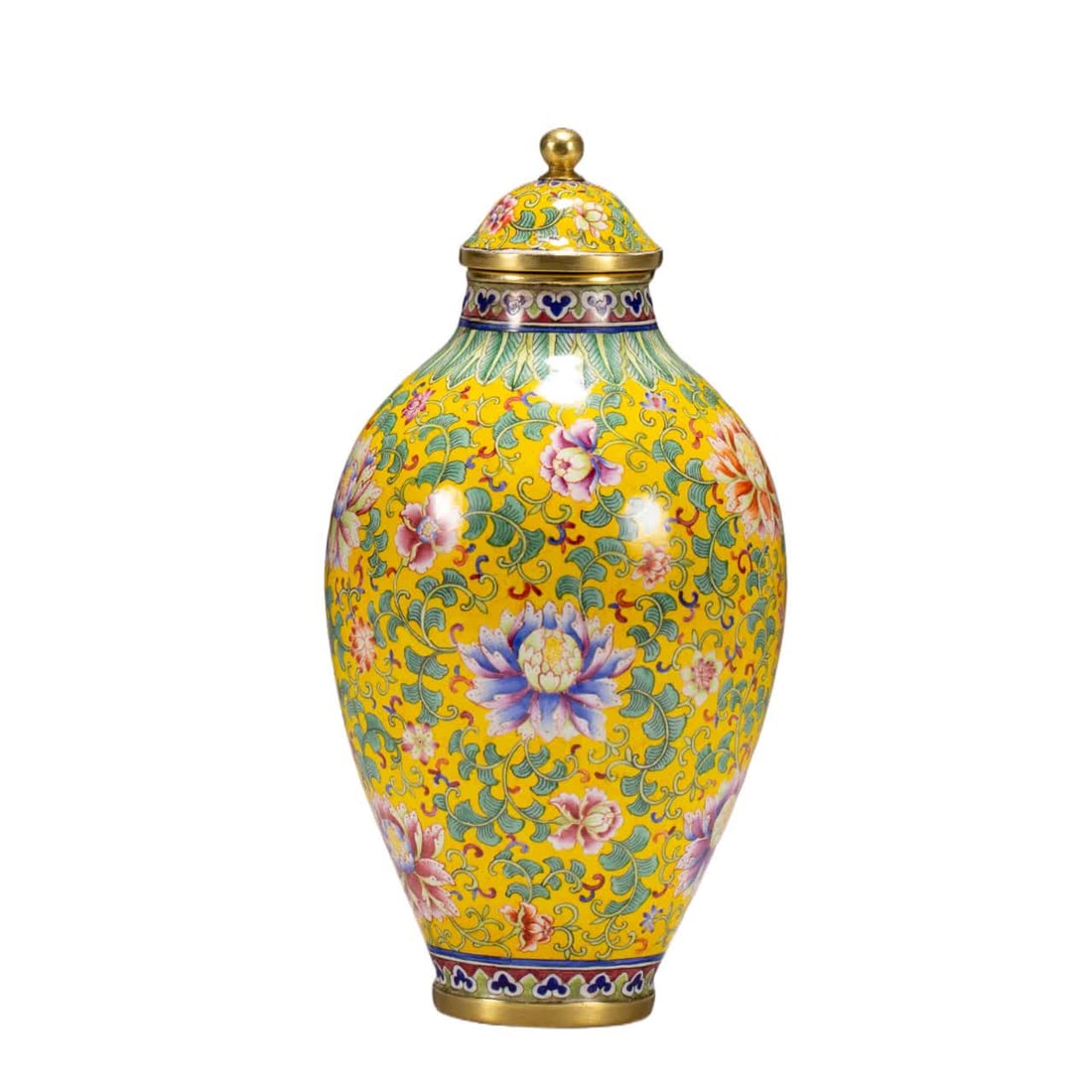 A Qing Dynasty copper gilt painting enamel jar (1 of 9)
