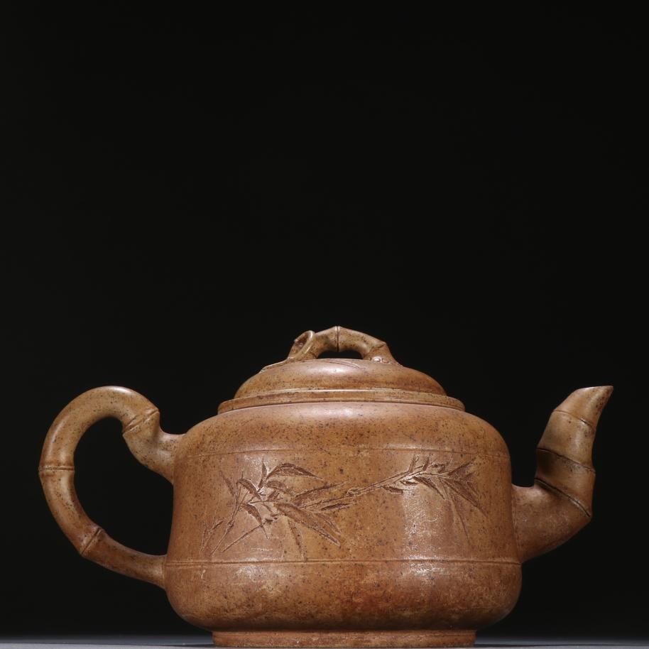 A purple sand bamboo pot made by Zhu Kexin in Yixing (1 of 9)