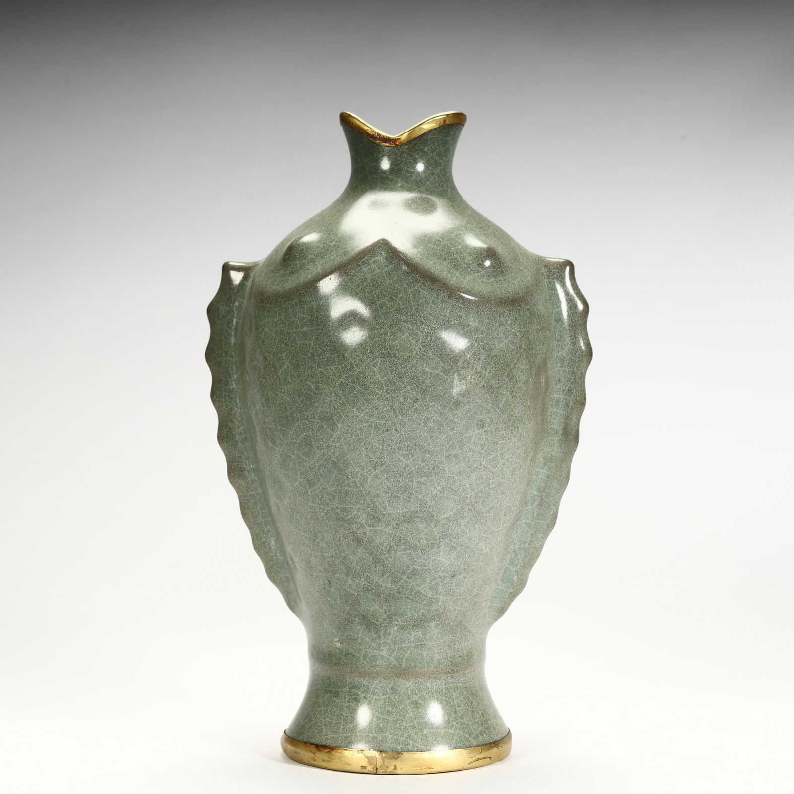 A Song Dynasty celadon open-piece gilt fish-shaped bottle (1 of 9)