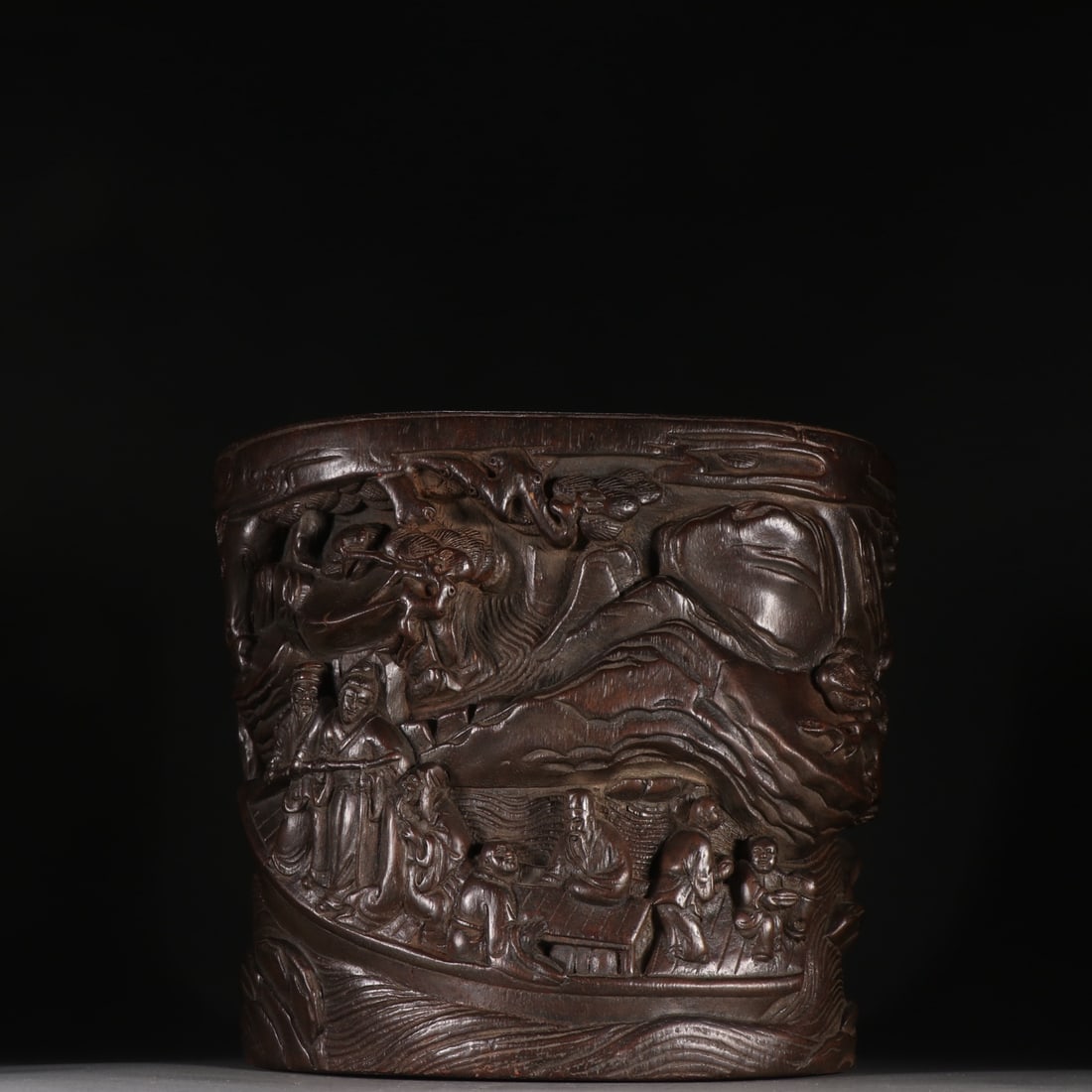 A Qing Dynasty agarwood character story pen holder: Qing Dynasty agarwood character story pen holder Size:H:20cmW:23cmW:1.2427kg (The Dimensions Of All Batches Are Manually Measured.If You Need More Detailed Information, Please Contact Our Customer Ser