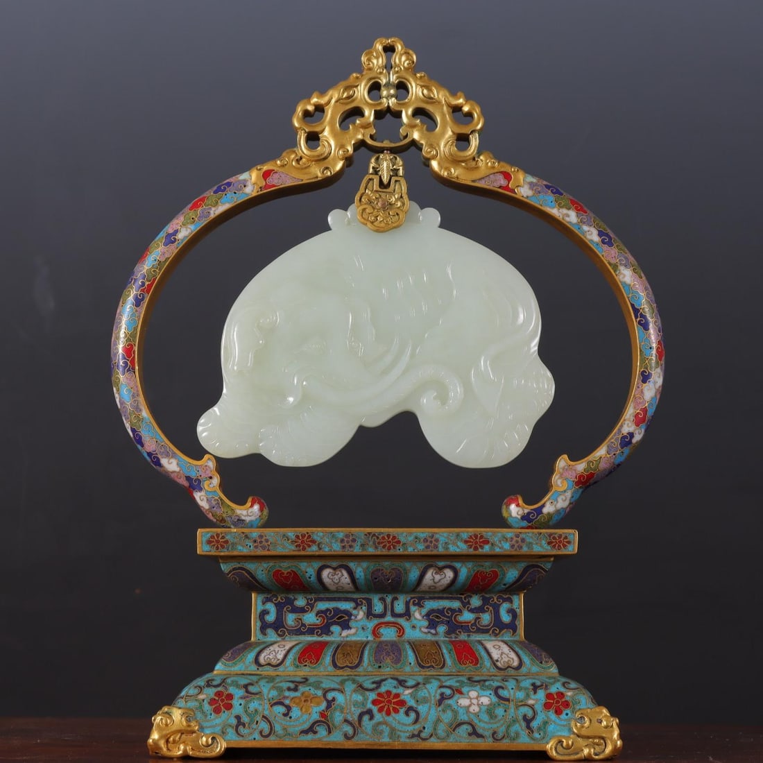 A beautiful copper gilt cloisonn é and Tian jade Taiping elephant ornament (1 of 9)