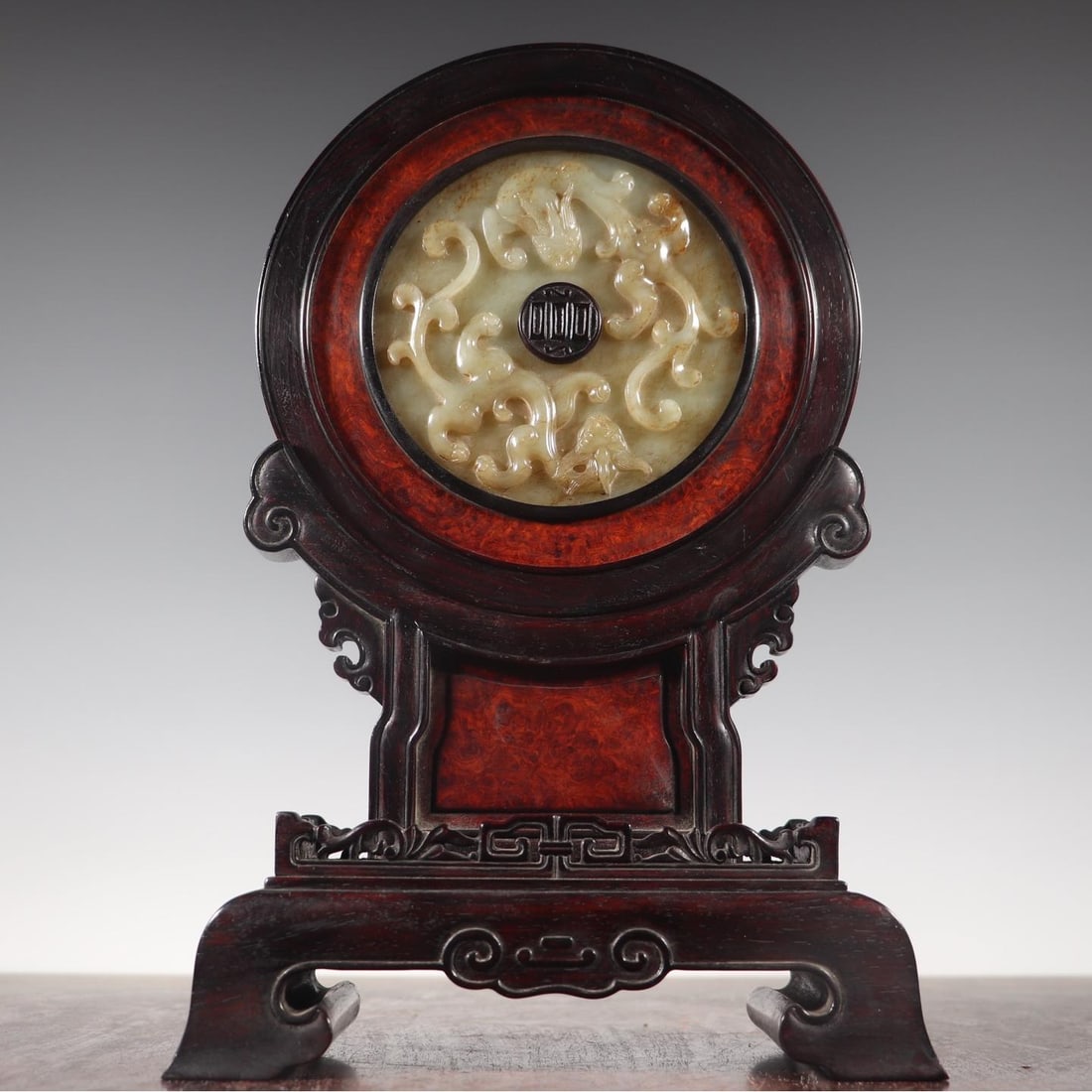 A beautiful Hetian jade dragon wall old mahogany insert screen (1 of 6)