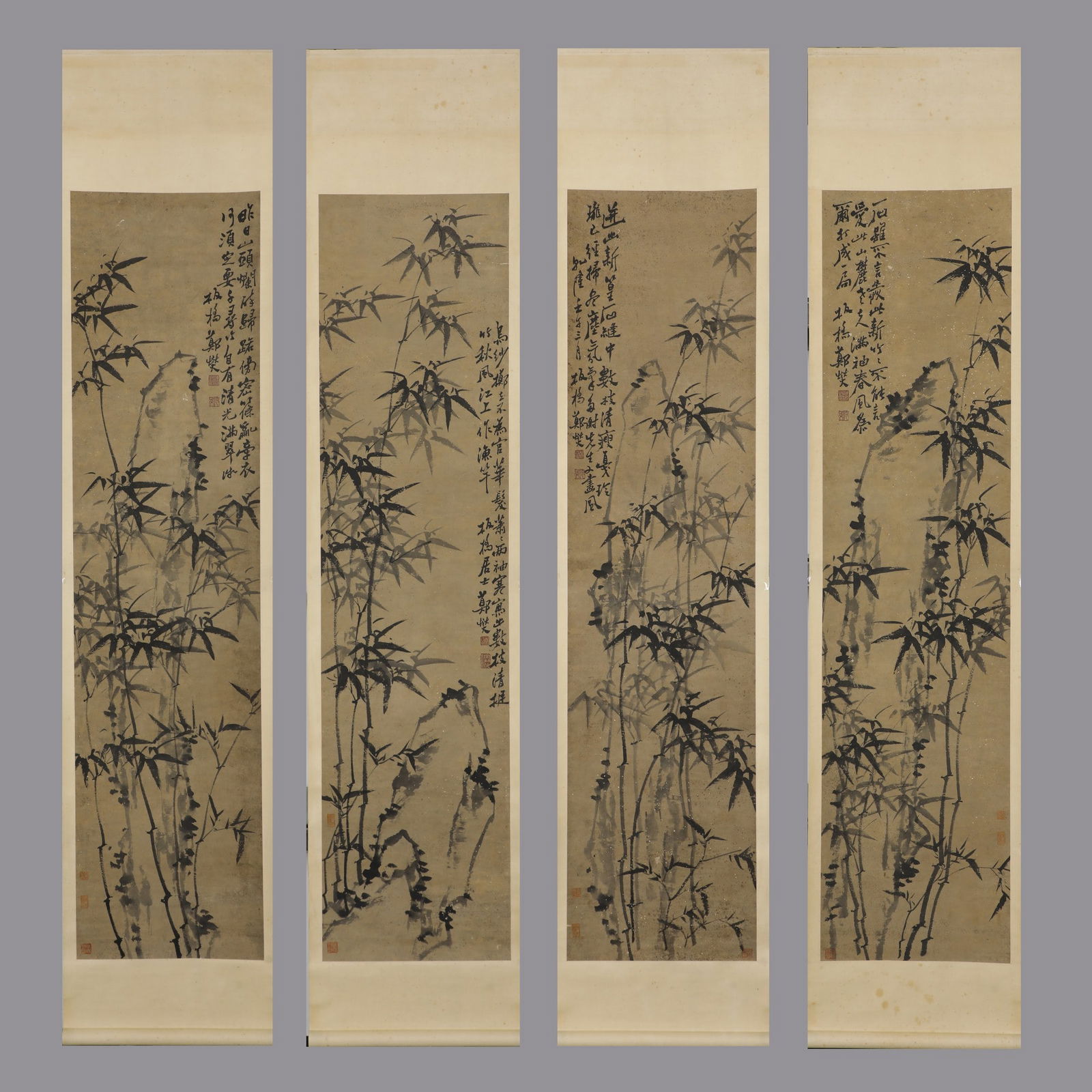 A piece of paper bamboo from Zheng Banqiao in the Qing Dynasty: Zheng Banqiao paper bamboo in the Qing Dynasty Size:Painting core162×40cm (The Dimensions Of All Batches Are Manually Measured.If You Need More Detailed Information, Please Contact