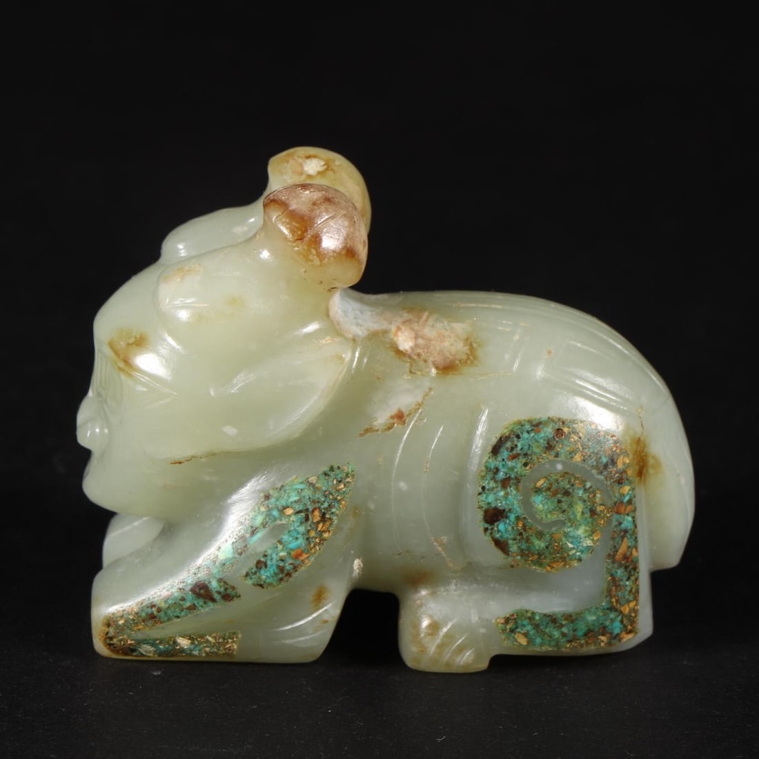 A beautiful ancient Hetian jade inlaid turquoise (1 of 9)