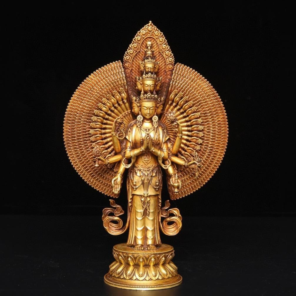 A beautiful copper gilt thousand-handed Guanyin ornament: Exquisite copper gilt thousand-handed Guanyin ornaments Size:H:23.5cmW:15cmW:1.858kg (The Dimensions Of All Batches Are Manually Measured.If You Need More Detailed Information,