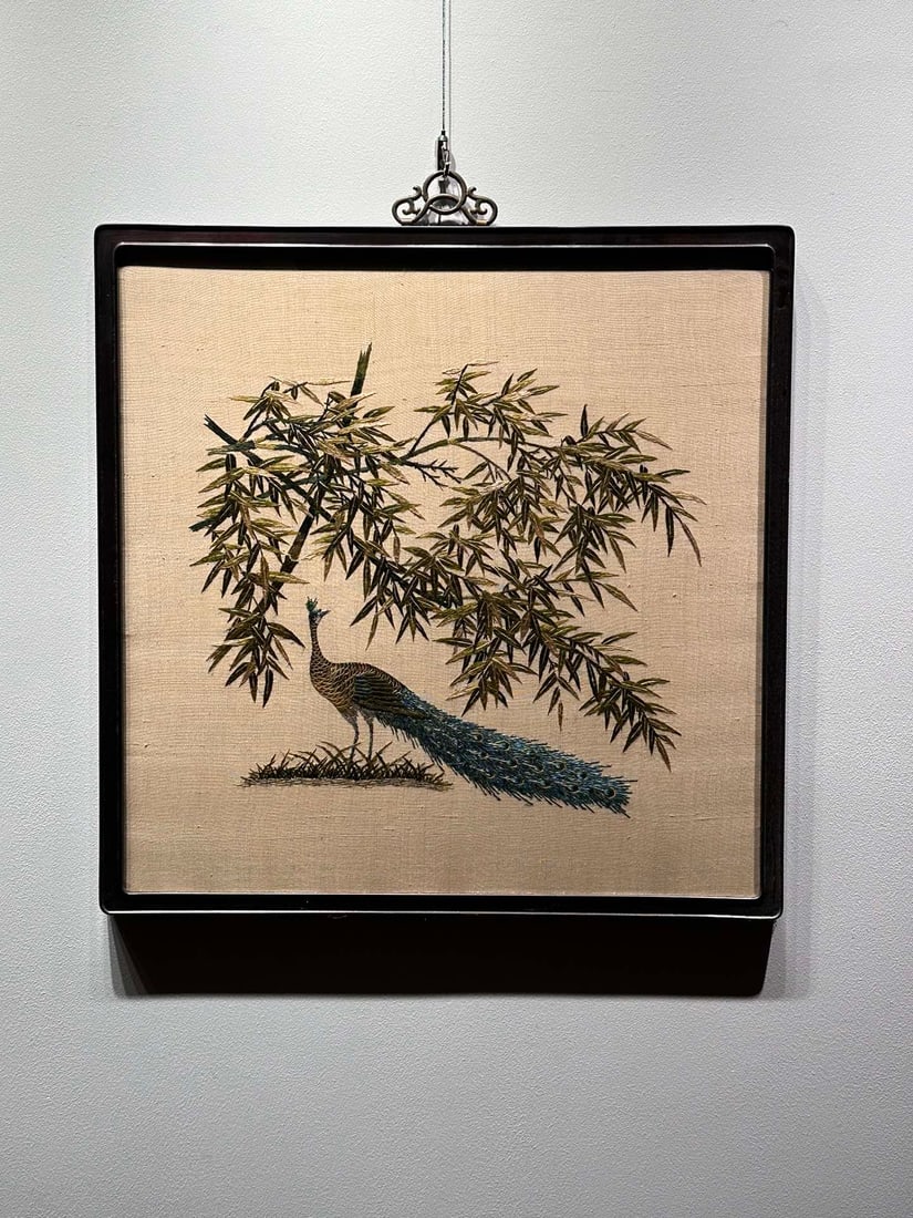 An embroidered bamboo forest fun from the Republic of China period: The fun of embroidered bamboo forests during the Republic of China Size:61×61cm (The Dimensions Of All Batches Are Manually Measured.If You Need More Detailed Information, Please