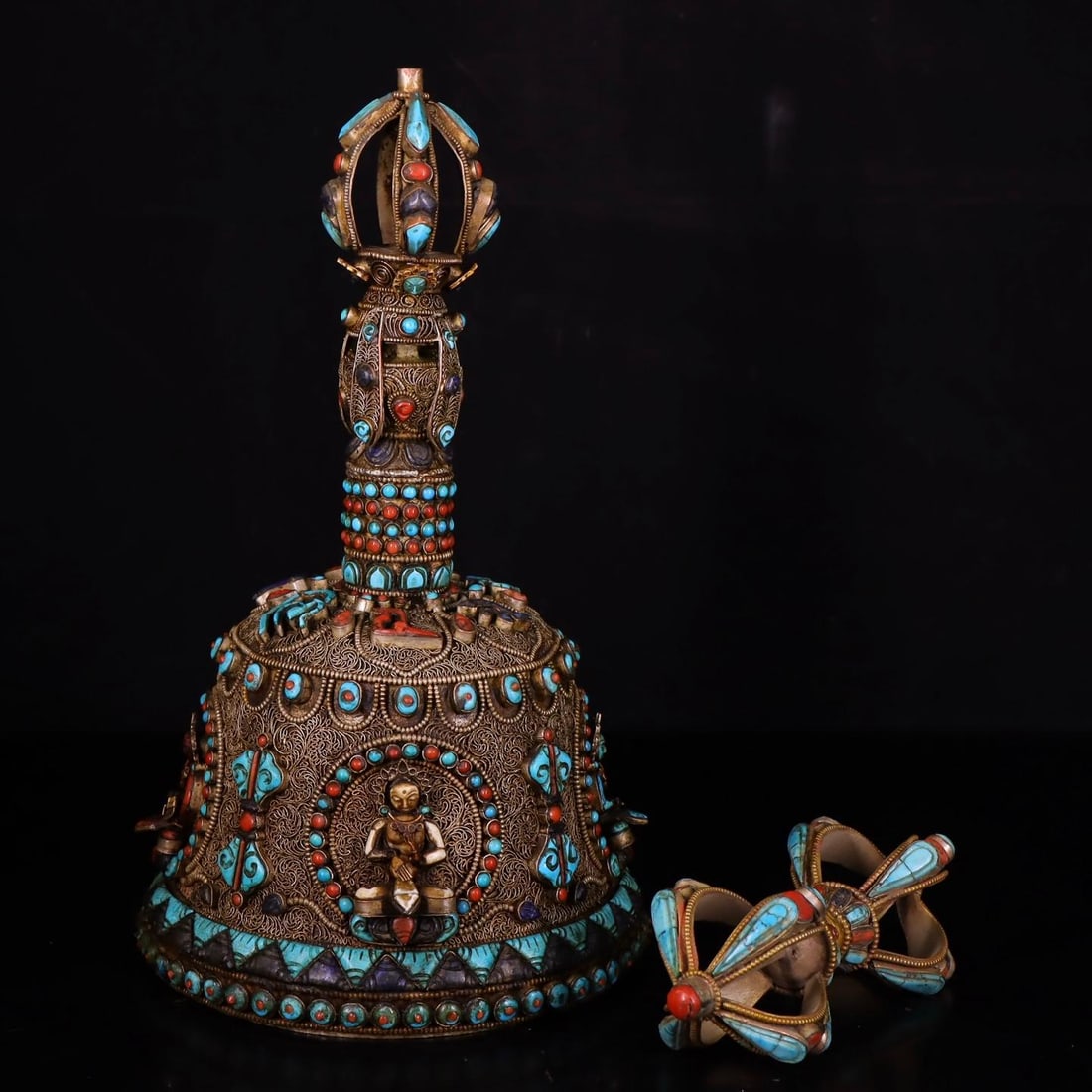 A fine silver cloisonn é set with a gemstone bell (1 of 9)